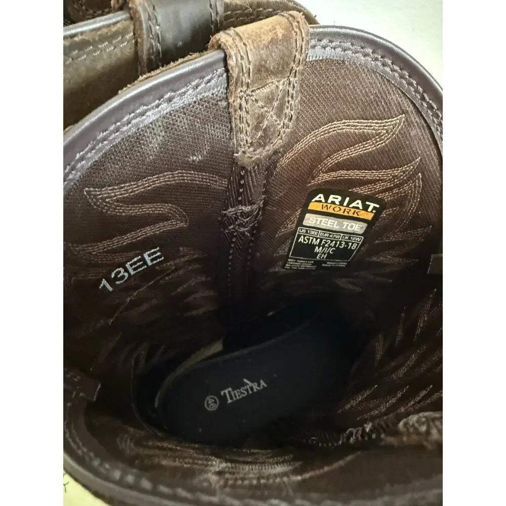 Gently Used Ariat Groundbreaker Square Steel Toe Brown Leather Embroidered 13EE